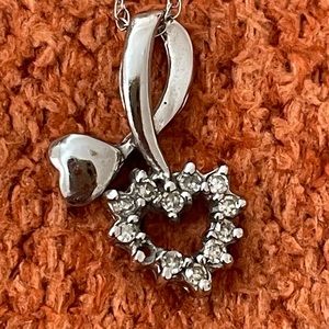 10k White Gold Genuine Diamond Heart Pendant with 18” chain